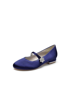 Round Toe Crystal Flower Flats - KissProm