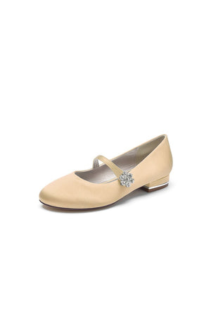 Round Toe Crystal Flower Flats - KissProm
