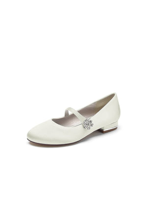 Round Toe Crystal Flower Flats - KissProm
