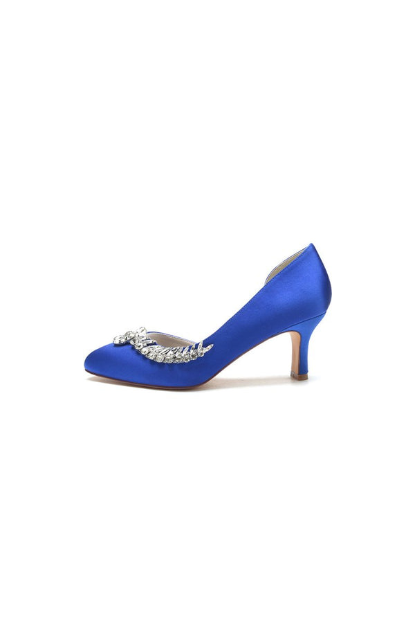 Round Toe Crystal Leaf Chunky Heels - KissProm