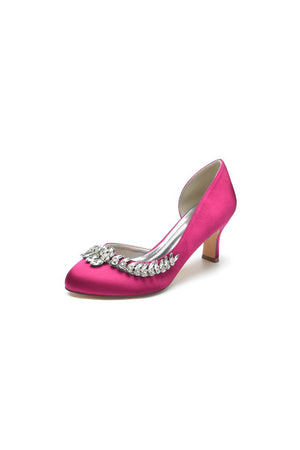 Round Toe Crystal Leaf Chunky Heels - KissProm
