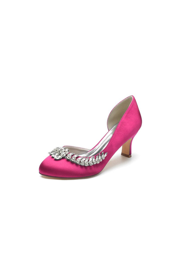 Round Toe Crystal Leaf Chunky Heels - KissProm