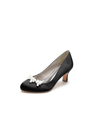 Round Toe Pearl Chunky Heels - KissProm