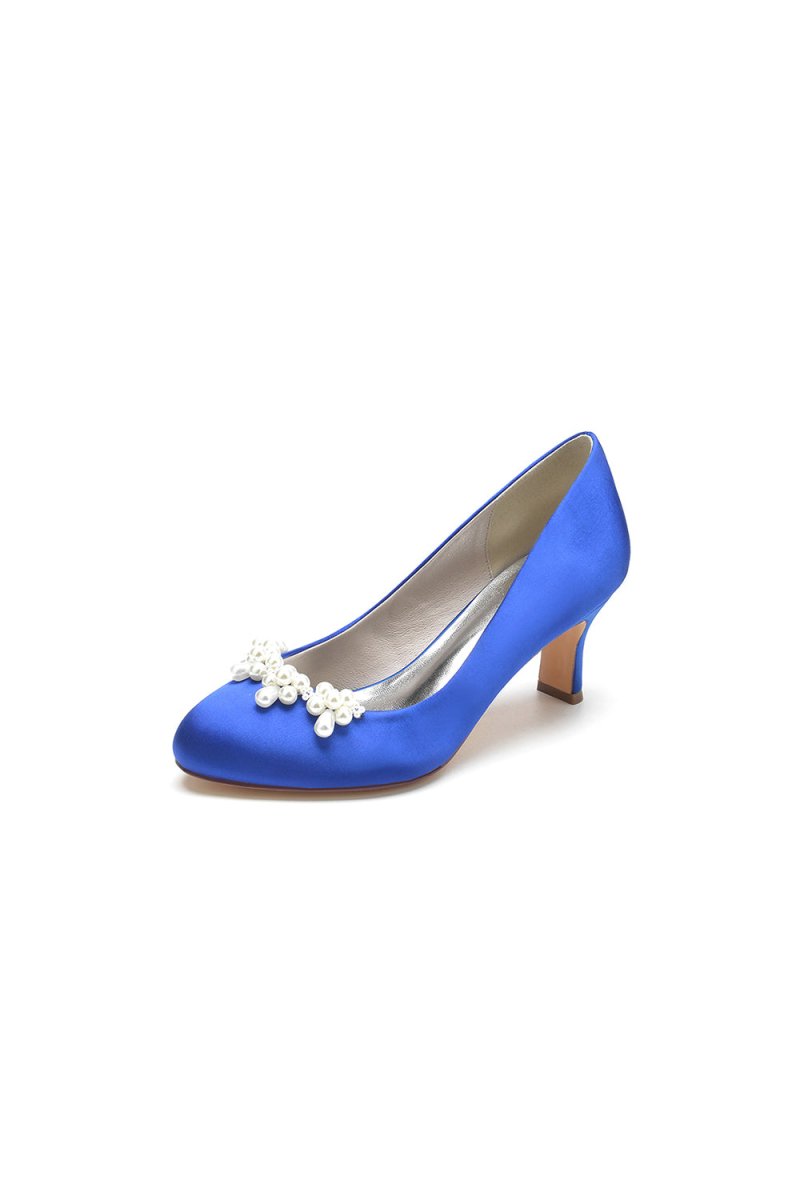 Round Toe Pearl Chunky Heels - KissProm