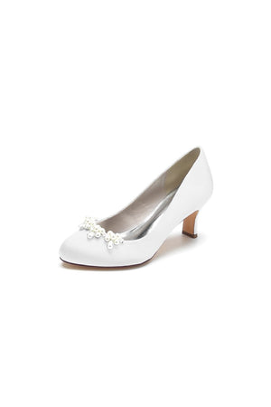 Round Toe Pearl Chunky Heels - KissProm