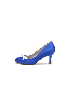 Round Toe Pearl Chunky Heels - KissProm