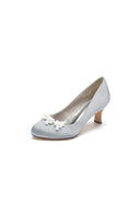 Round Toe Pearl Chunky Heels - KissProm