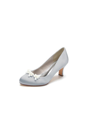 Round Toe Pearl Chunky Heels - KissProm
