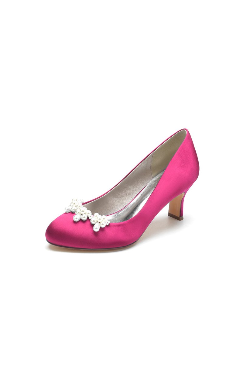 Round Toe Pearl Chunky Heels - KissProm
