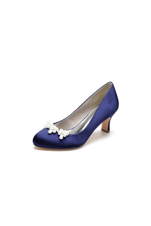 Round Toe Pearl Chunky Heels - KissProm