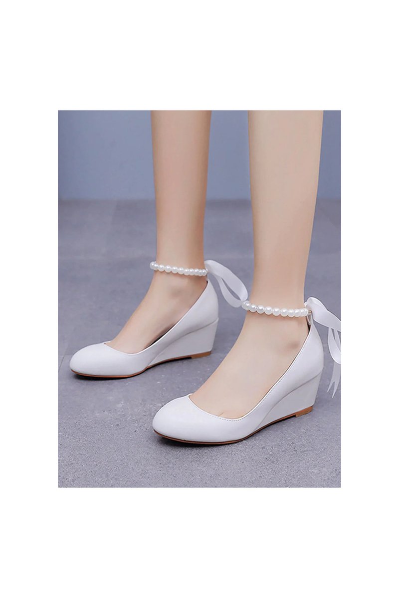 Round Toe Platform Heels Beaded Mary Janes - KissProm