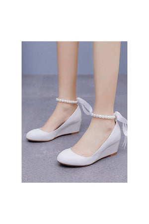 Round Toe Platform Heels Beaded Mary Janes - KissProm