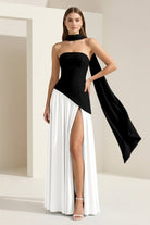 Roxanne | Pink - Strapless Sheath Chiffon Long Prom Dresses With Slit - KissProm