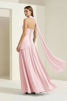 Roxanne | Pink - Strapless Sheath Chiffon Long Prom Dresses With Slit - KissProm