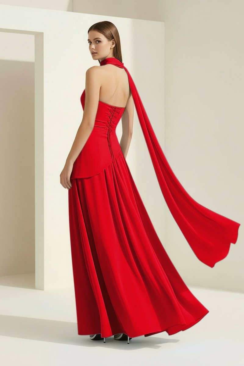 Roxanne | Pink - Strapless Sheath Chiffon Long Prom Dresses With Slit - KissProm