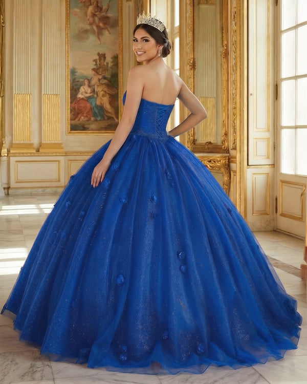 Royal Blue 3D Flowers Glitter Sequins Sleeveless Quinceanera Dresses (2) | KISSPROM
