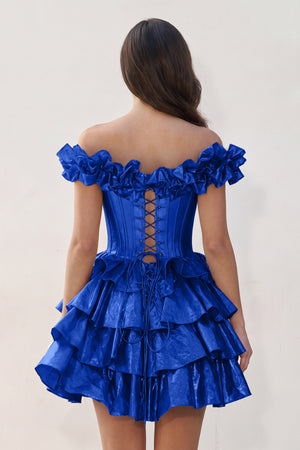 Royal Blue A-Line Off-the-Shoulder Corset Ruffle Tiered Homecoming Dress (2) | KISSPROM