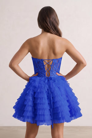 Royal Blue A-Line Ruffled Strapless Corset Short Homecoming Dress | KISSPROM