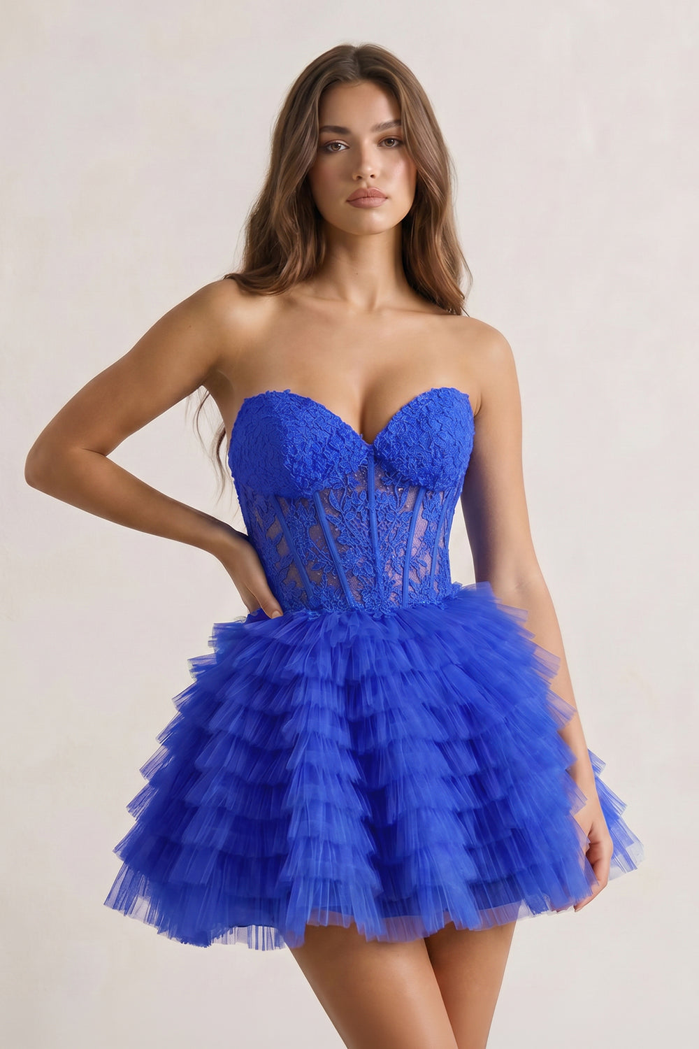 Royal Blue A-Line Ruffled Strapless Corset Short Homecoming Dress | KISSPROM