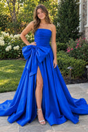 Royal Blue A-line Strapless Taffeta Long Prom Dress With Slit | KISSPROM
