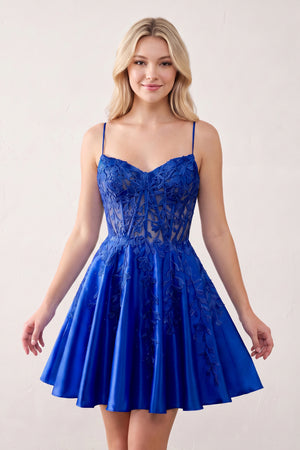 Royal Blue Appliques Sweetheart Lace-Up A-Line Short Homecoming Dress | KISSPROM