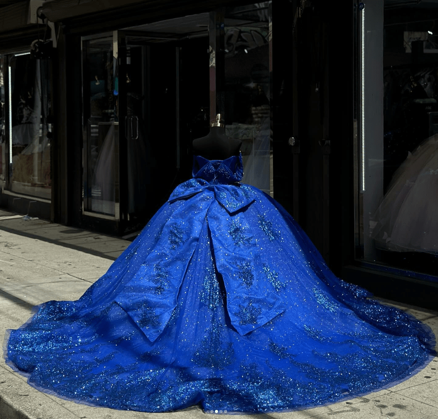 Royal Blue Ball-Gown Appliques Quinceanera Dresses with Train, Royal Blue / Custom Size