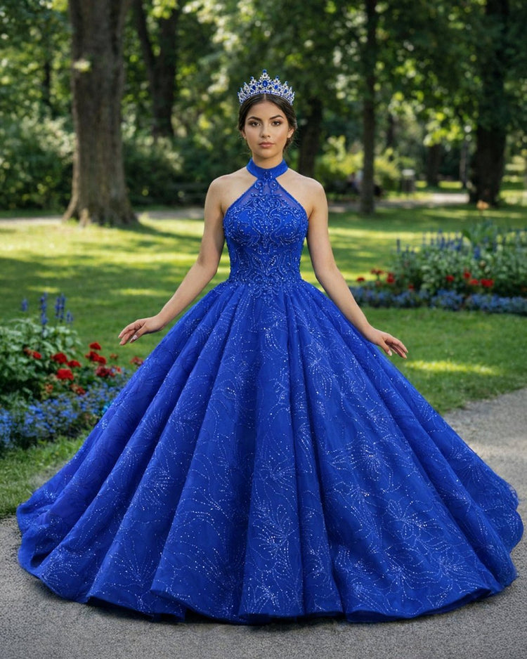royal blue sleeveless dress Sparkly Royal Blue Sleeveless Unique Mermaid Long Train Prom Dress