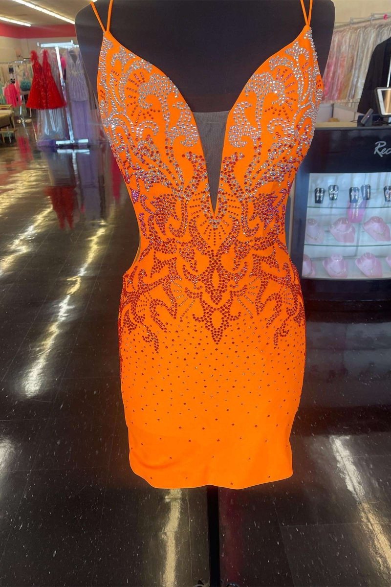 Kerry | Royal Blue Beaded Plunge V Lace-Up Short Homecoming Dress