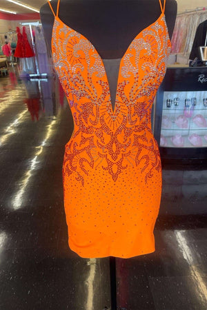 Kerry | Royal Blue Beaded Plunge V Lace-Up Short Homecoming Dress