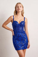 Royal Blue Bodycon Off The Shoulder Sequins Mini Homecoming Dresses With Appliques | KISSPROM