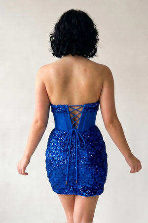 Royal Blue Bodycon Sparkly Strapless Sequins Mini Party Dresses (2) | KISSPROM
