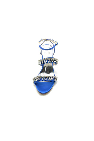 Navy Blue Evening Heels with Sequins and Chain Decor - KissProm