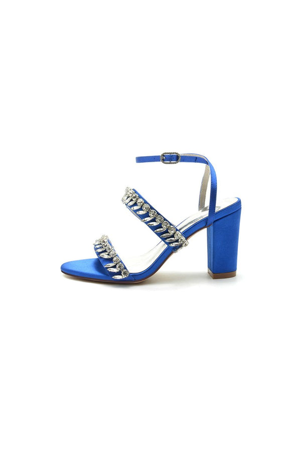 Navy Blue Evening Heels with Sequins and Chain Decor - KissProm