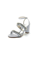 Navy Blue Evening Heels with Sequins and Chain Decor - KissProm