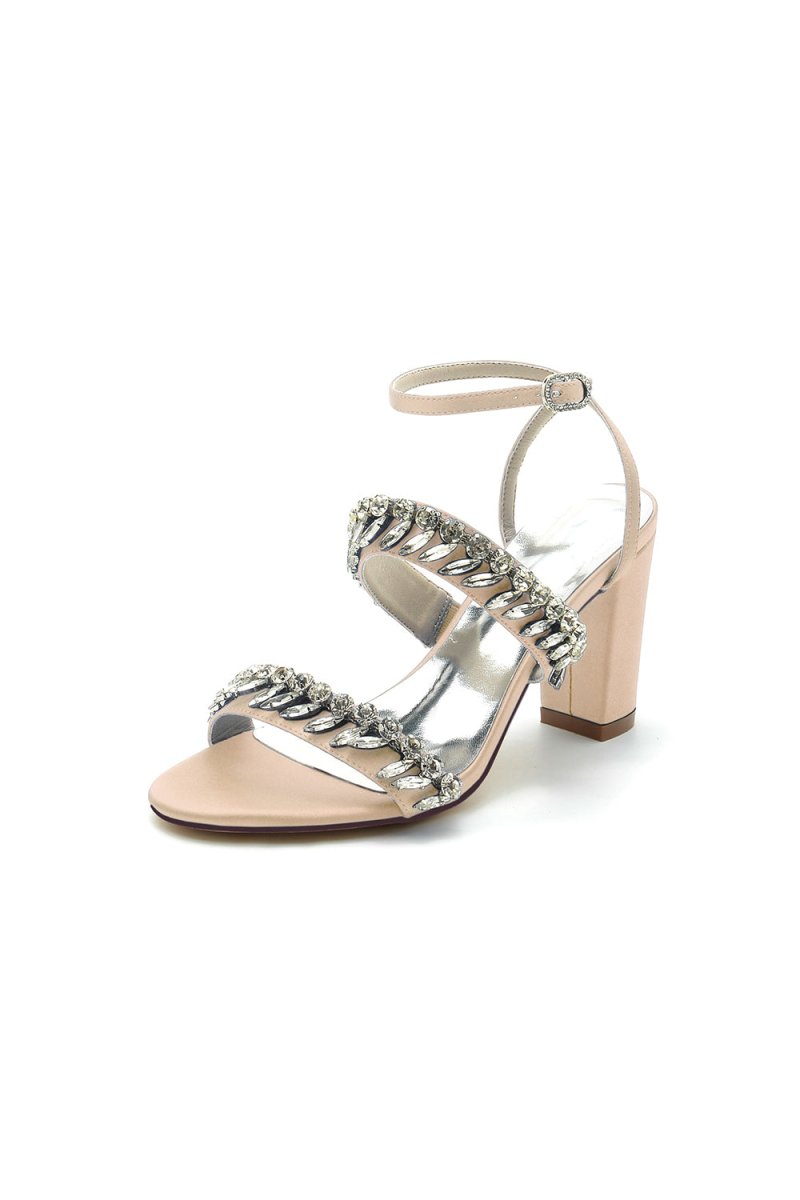 Navy Blue Evening Heels with Sequins and Chain Decor - KissProm