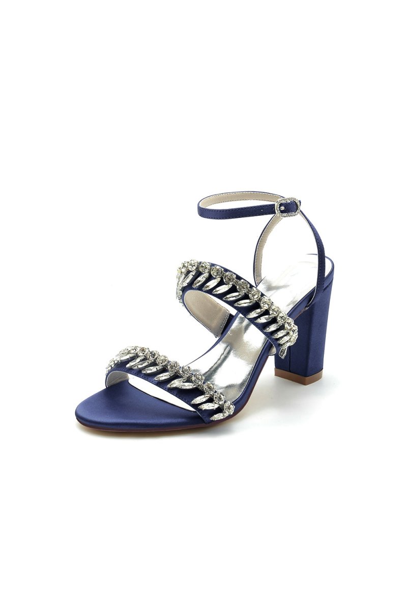 Navy Blue Evening Heels with Sequins and Chain Decor - KissProm