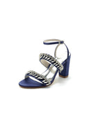 Navy Blue Evening Heels with Sequins and Chain Decor - KissProm
