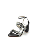 Navy Blue Evening Heels with Sequins and Chain Decor - KissProm