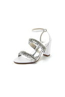 Navy Blue Evening Heels with Sequins and Chain Decor - KissProm