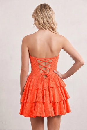 Orange Glitter Beaded A-Line Ruffled Corset Satin Homecoming Dress (2) | KISSPROM