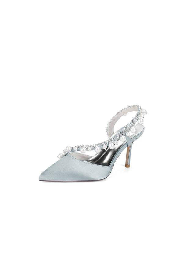 Royal Blue High Heels with Pearl and Crystal Embellishments Description - KissProm