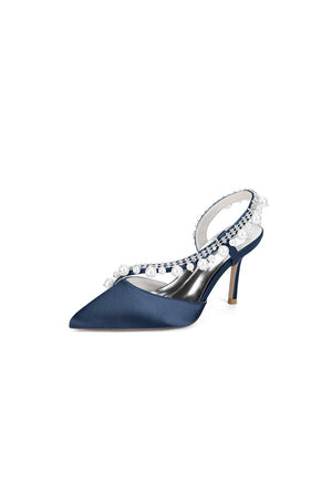 Royal Blue High Heels with Pearl and Crystal Embellishments Description - KissProm