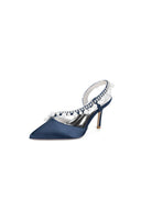 Royal Blue High Heels with Pearl and Crystal Embellishments Description - KissProm