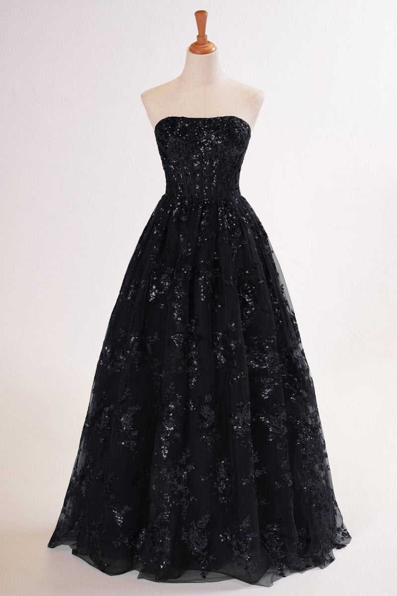 blue sequin zara dress A-line Sequined Lace Long Prom Dress with Pockets, Black / 0