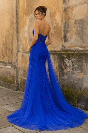 Royal Blue Mermaid Sweetheart Neck Lace Long Prom Dress With Appliques - KissProm