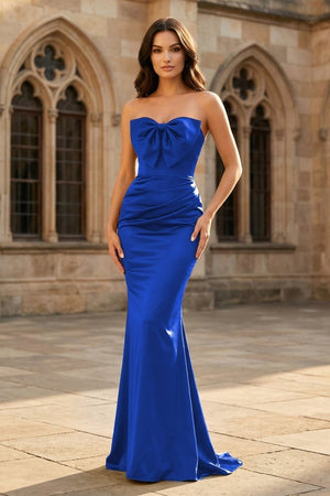 Royal Blue Mermaid Sweetheart Satin Long Formal Dress with Bow | KISSPROM