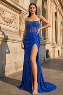 Strapless Mermaid Long Sequins Prom Dress With Split – Prom Dress by KissProm | Available at KissProm