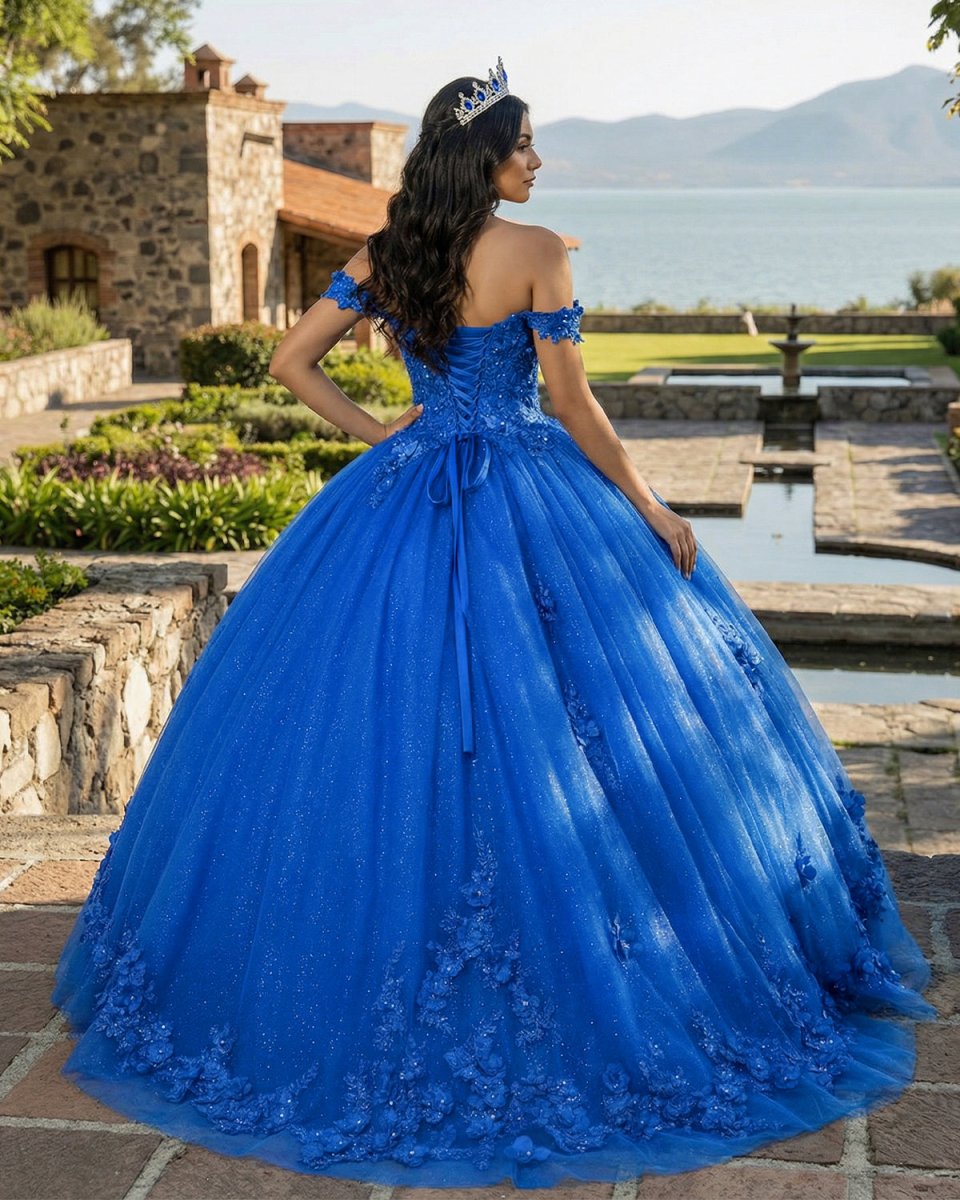 Royal Blue Off-Shoulder Ball Gown With Flowers Tulle Quinceanera Dress, Royal Blue / 6 Royal Blue Off-Shoulder Ball Gown With Flowers Tulle Quinceanera Dress, Royal Blue / 6