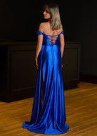 KissProm-Adelaide Royal Blue Mermaid Satin Long Prom Dress With Slit