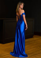KissProm-Adelaide Royal Blue Mermaid Satin Long Prom Dress With Slit